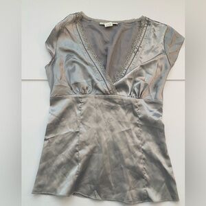 Y2K metallic silver cap sleeve blouse